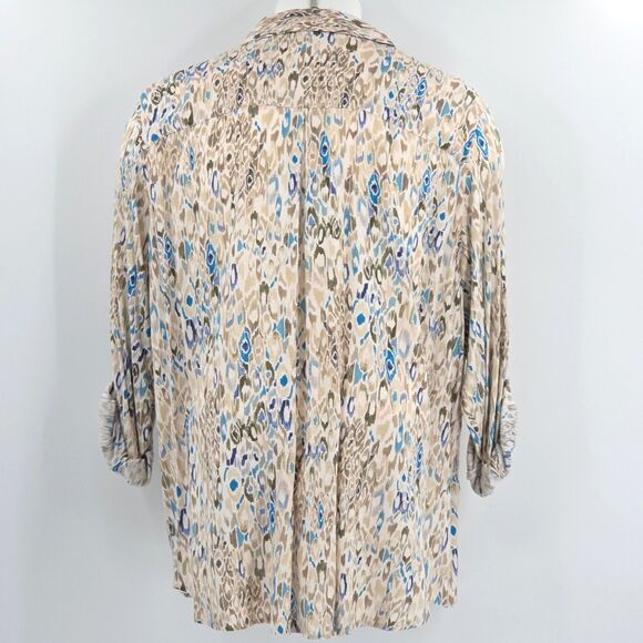 Westbound Button Up Down Blouse Shirt Womens 3X Ikat Animal Print Roll Tab Linen - Picture 3 of 8